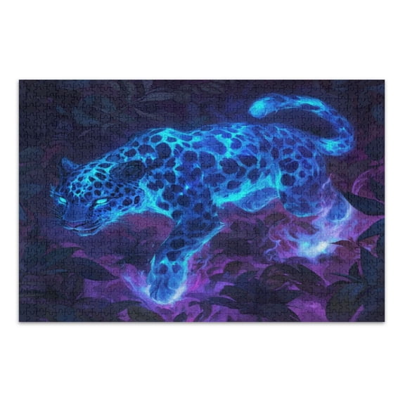 WOBOGO Glowing Blue Leopard Jigsaw Puzzle Challenge 500 Piece Jigsaw Suitable for Game Night Finished Size 20.5 x 14.9in