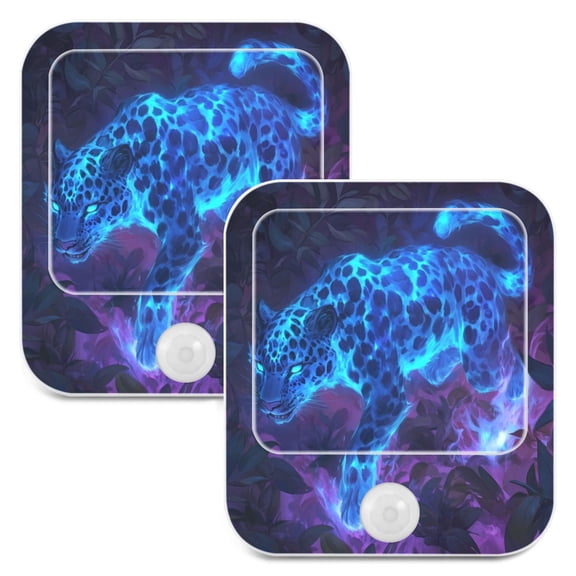 WOBOGO Glowing Blue Leopard Night Light Lamp with Smart Sensor Dusk to Dawn Sensor 0.6W Plug-in 2-Pack