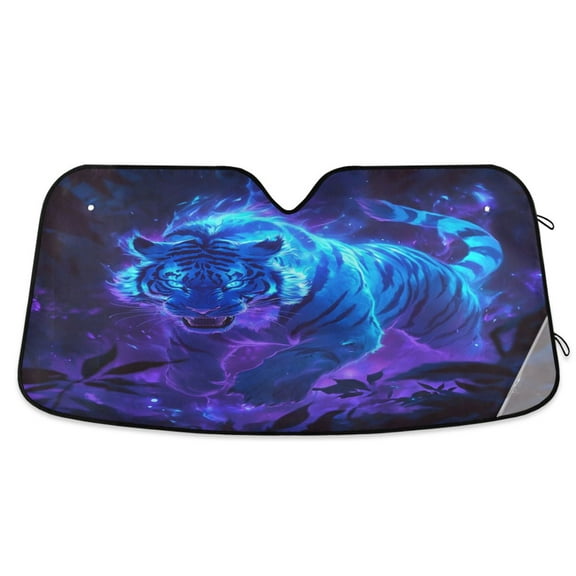 WOBOGO Glowing Blue Tiger Car Windshield Sunshades Autopilot Lightweight Accordion Sun Visor 55×27.6in
