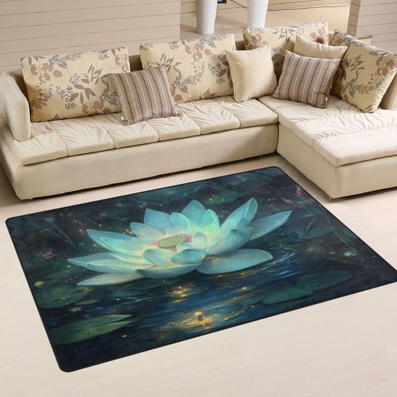 WOBOGO Glowing Lotus Flower Carpet Non-Slip Rugs Soft Doormat 60×39in Living Dining Room Bedroom Decorative