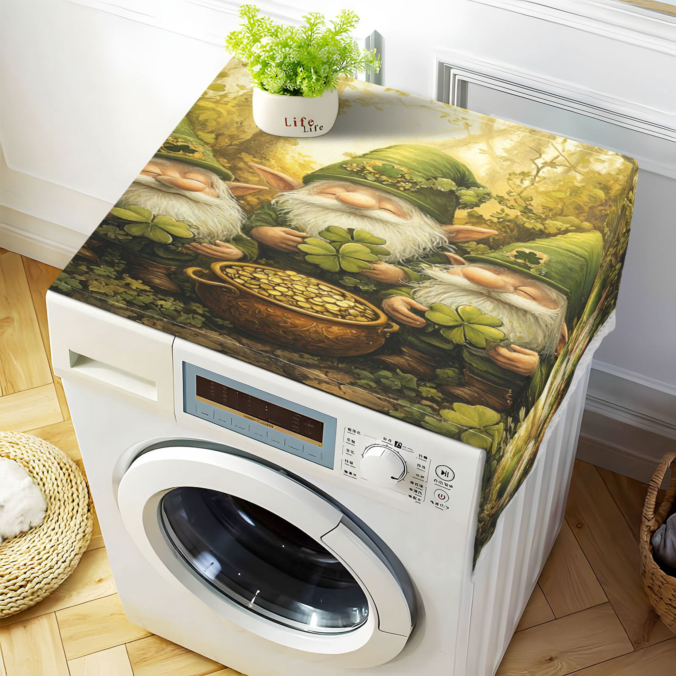 WOBOGO Gnomes Celebrating St Patricks Washing Machine Cloth Dryer Refrigerator Top Cover Protective Non-Slip Mat For Kitchen Laundry