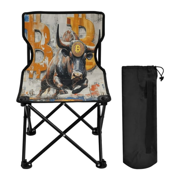 WOBOGO Gold Coin Cow Camping Chair Convenient Four Corner Backrest Folding Stool Can Hold Up to 220lbs