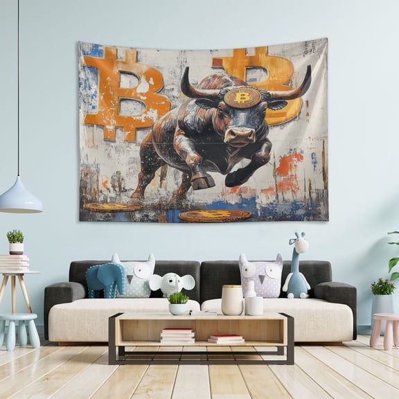 WOBOGO Gold Coin Cow Tapestry 60×40in Home Living Room Bedroom Wall Hanging Ornaments