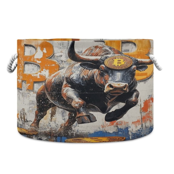 WOBOGO Gold Coin Cow Toy Storage Basket 2014in Canvas Laundry Hamper for Living Room Kids Room Bathroom Organizer