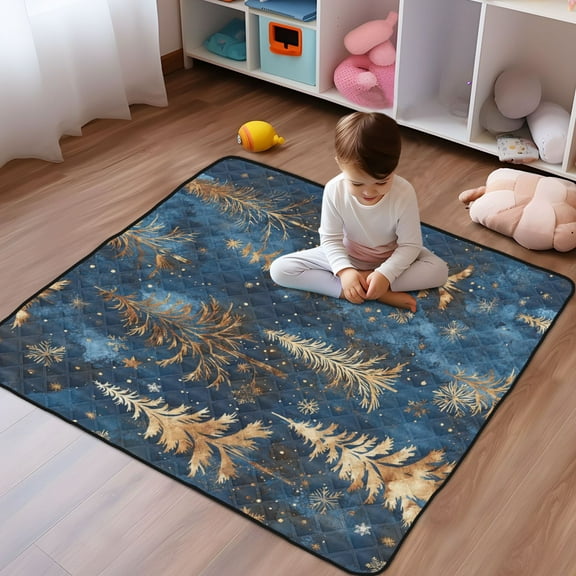 WOBOGO Gold Pine Trees Baby Playmats Extra Large Waterproof Rollable Activity Pads for Toddlers 5050inch