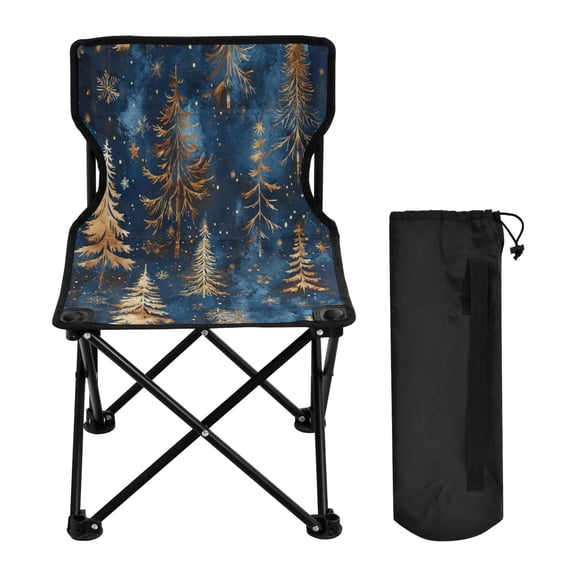 WOBOGO Gold Pine Trees Camping Chair Convenient Four Corner Backrest Folding Stool Can Hold Up to 220lbs