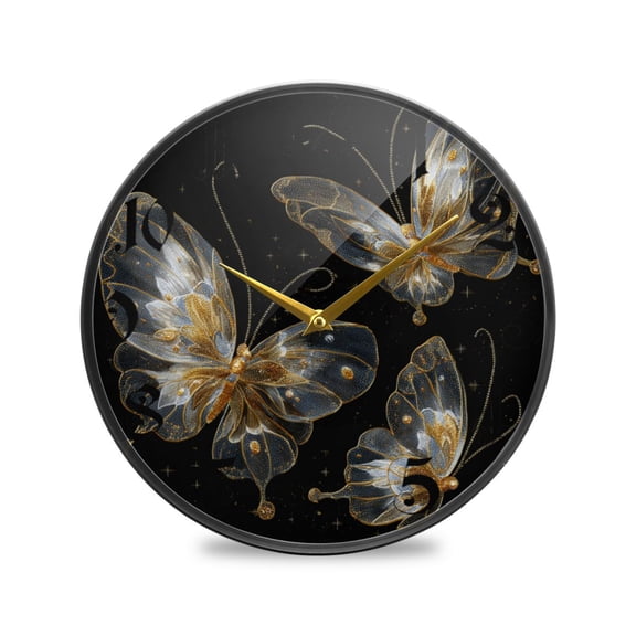 WOBOGO Gold Transparent Butterfly Acrylic Wall Clock Battery Operated 9.5in Silent No Tick Bedroom Living Room Office Classroom Decoration
