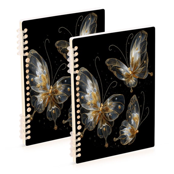 WOBOGO Gold Transparent Butterfly Notebook College Horizontal Grid Paper Ink Spill Resistant Water Resistant Cover 8.3x5.7x0.4in