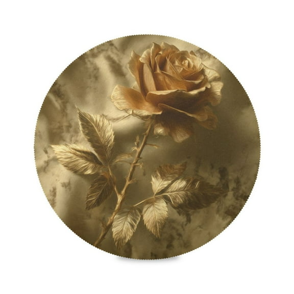 WOBOGO Golden Flower Round Placemats Set of 1 Heat Resistant Washable Kitchen Table Decorations 15.4in