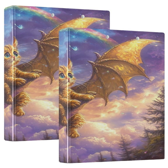 WOBOGO Golden Kitten with Wings File Folders Extra Large Capacity to Hold 200 Sheets of Documents Hard Shell Ring Binder for School Home Office