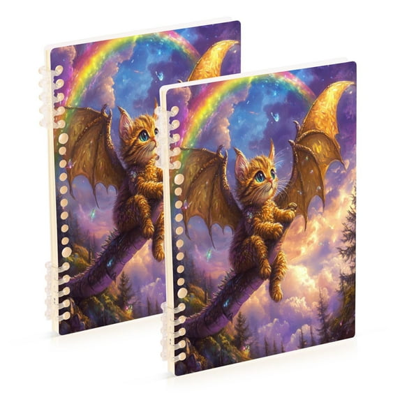 WOBOGO Golden Kitten with Wings Notebook College Horizontal Grid Paper Ink Spill Resistant Water Resistant Cover 8.3x5.7x0.4in