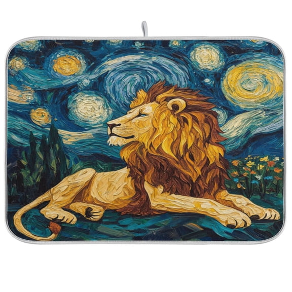 WOBOGO Golden Lion King Kitchen Drying Mat Heat Resistant Drainage with Non-Slip Rubber Backing Hides Stains Super Absorbent Easy to Clean 16×18in