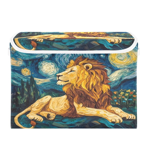 WOBOGO Golden Lion King Large Collapsible Storage Box Flip Lid Fabric Decorative Organizer Container Basket with Handles 16.512.611.8in