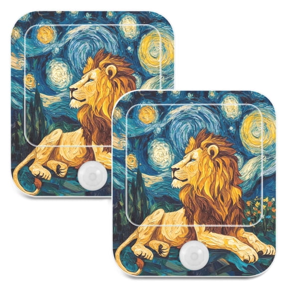 WOBOGO Golden Lion King Night Light Lamp Set of 2 with Smart Sensor Dusk to Dawn Sensor 0.6W Plug-in
