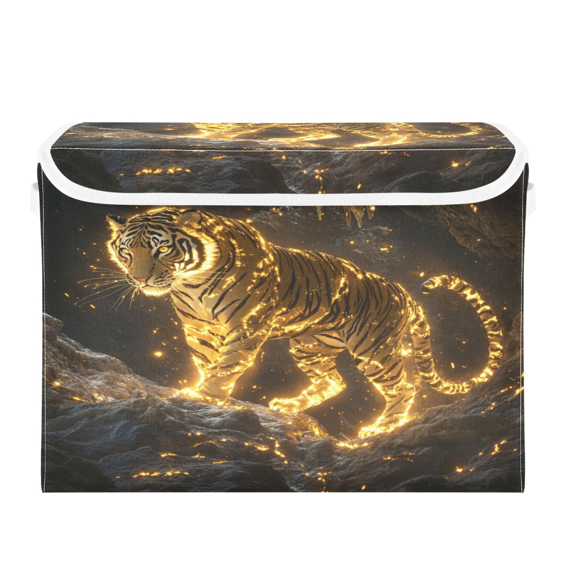 WOBOGO Golden Tiger Large Collapsible Storage Box Flip Lid Fabric ...