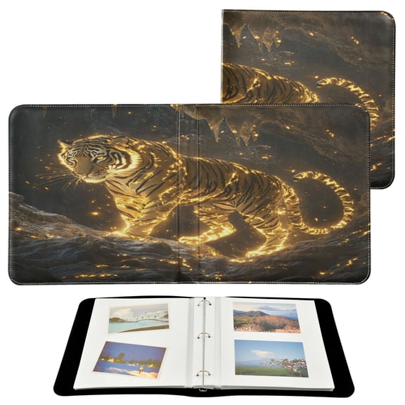 WOBOGO Golden Tiger Photo Albums 20 Pages Large Capacity DIY Self-adhesive Page PU Leather Cover for Family Wedding Anniversary Baby Vacation Photos 2411.8in