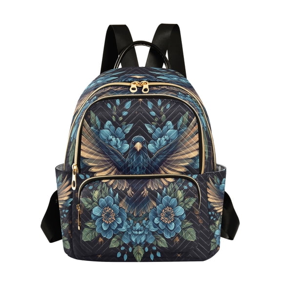 WOBOGO Golden Winged Crow Pattern Butterfly Backpack Durable Lightweight Shoulder Bag Built-in Laptop Sleeve and Multiple Utility Compartments