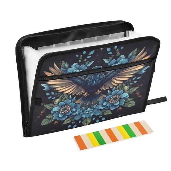WOBOGO Golden Winged Crow Pattern Expanding File Folder Letter Size Accordion Filing Organizer 13 Pocket Separate Organ Pocket