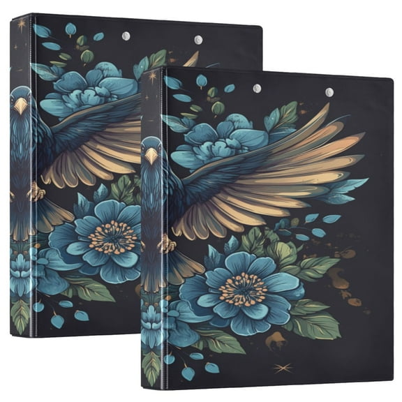 WOBOGO Golden Winged Crow Pattern File Folders Extra Large Capacity to Hold 200 Sheets of Documents Hard Shell Ring Binder for School Home Office