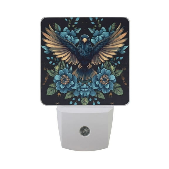 WOBOGO Golden Winged Crow Pattern LED Night Light 2 Pcs Set 0.5 Watt Wall Plug in Dusk to Dawn Automatic Switch Soft White Light
