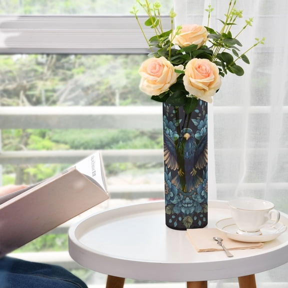 WOBOGO Golden Winged Crow Pattern Plastic Vase Home or Wedding Decoration Centerpiece Unbreakable 11.8×3.9in