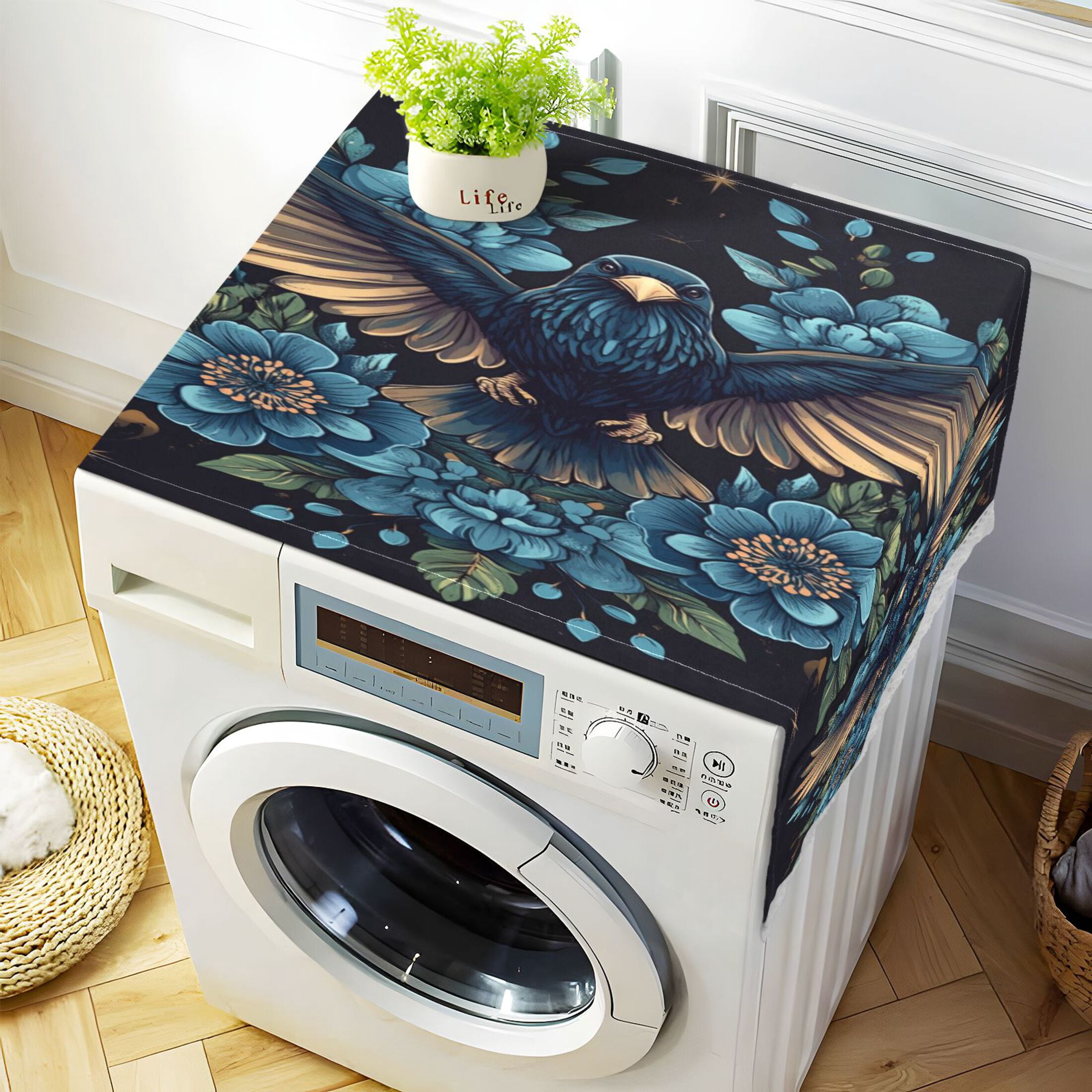 WOBOGO Golden Winged Crow Pattern Washing Machine Cloth Dryer Refrigerator Top Cover Protective Non-Slip Mat For Kitchen Laundry