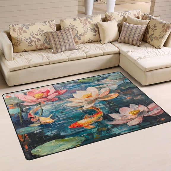 WOBOGO Goldfish in The Lotus Pond Carpet Non-Slip Rugs Soft Doormat 31×20in Living Dining Room Bedroom Decorative