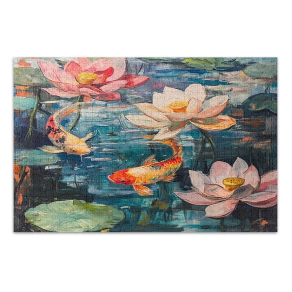 WOBOGO Goldfish in The Lotus Pond Jigsaw Puzzle Challenge 1000 Piece Jigsaw Suitable for Game Night Finished Size 29.5 x 19.7in