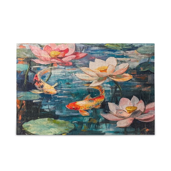 WOBOGO Goldfish in The Lotus Pond Puzzle Challenge 500 Piece Jigsaw Suitable for Game Night Finished Size 20.5 x 14.9in