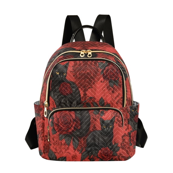 WOBOGO Gothic Roses Black Cats Pattern Butterfly Backpack Durable Lightweight Shoulder Bag Built-in Laptop Sleeve and Multiple Utility Compartments