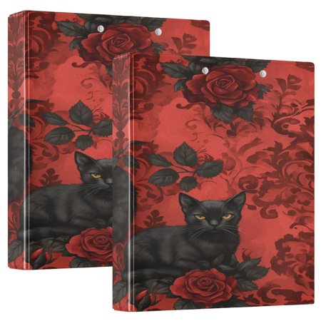 WOBOGO Gothic Roses Black Cats Pattern File Folders Extra Large Capacity to Hold 200 Sheets of Documents Hard Shell Ring Binder for School Home Office