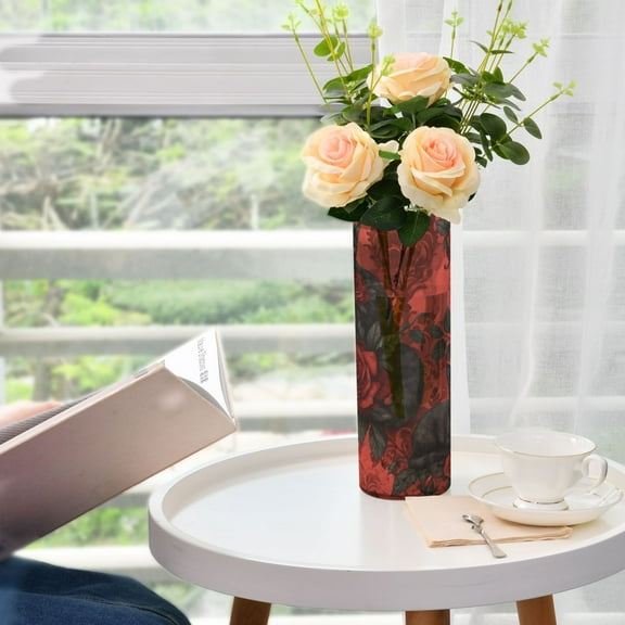 WOBOGO Gothic Roses Black Cats Pattern Plastic Vase Home or Wedding Decoration Centerpiece Unbreakable 11.83.9in
