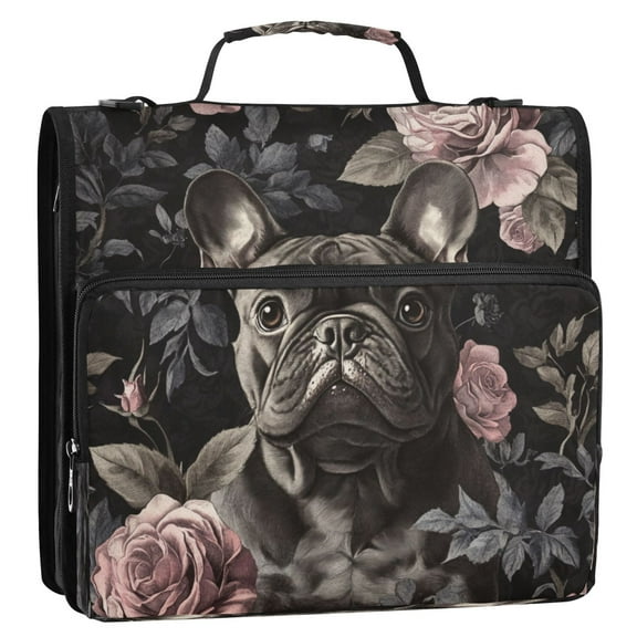 WOBOGO Gotland Ros Bulldog Pattern Ring Binder Bag 1.5in Folder Organizer with Shoulder Strap for 13Inch Laptop and 500 Sheets of Paper