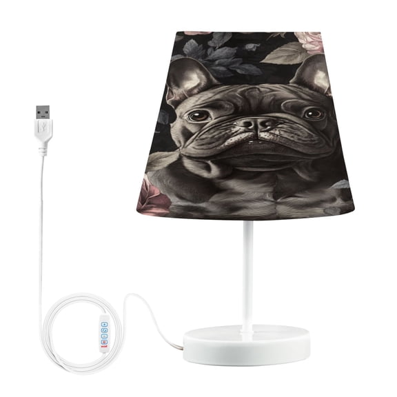 WOBOGO Gotland Ros Bulldog Pattern Table Lamps Bedroom 3-Speed Dimmable Farm Style with Fabric Shade for Reading and Home Office