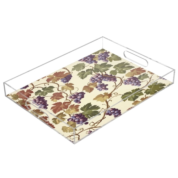 WOBOGO Grape Seamless Picture Acrylic Serving Trays 15.7x11.8 Inch Spill Proof Clear Decorative Organizer with Handle