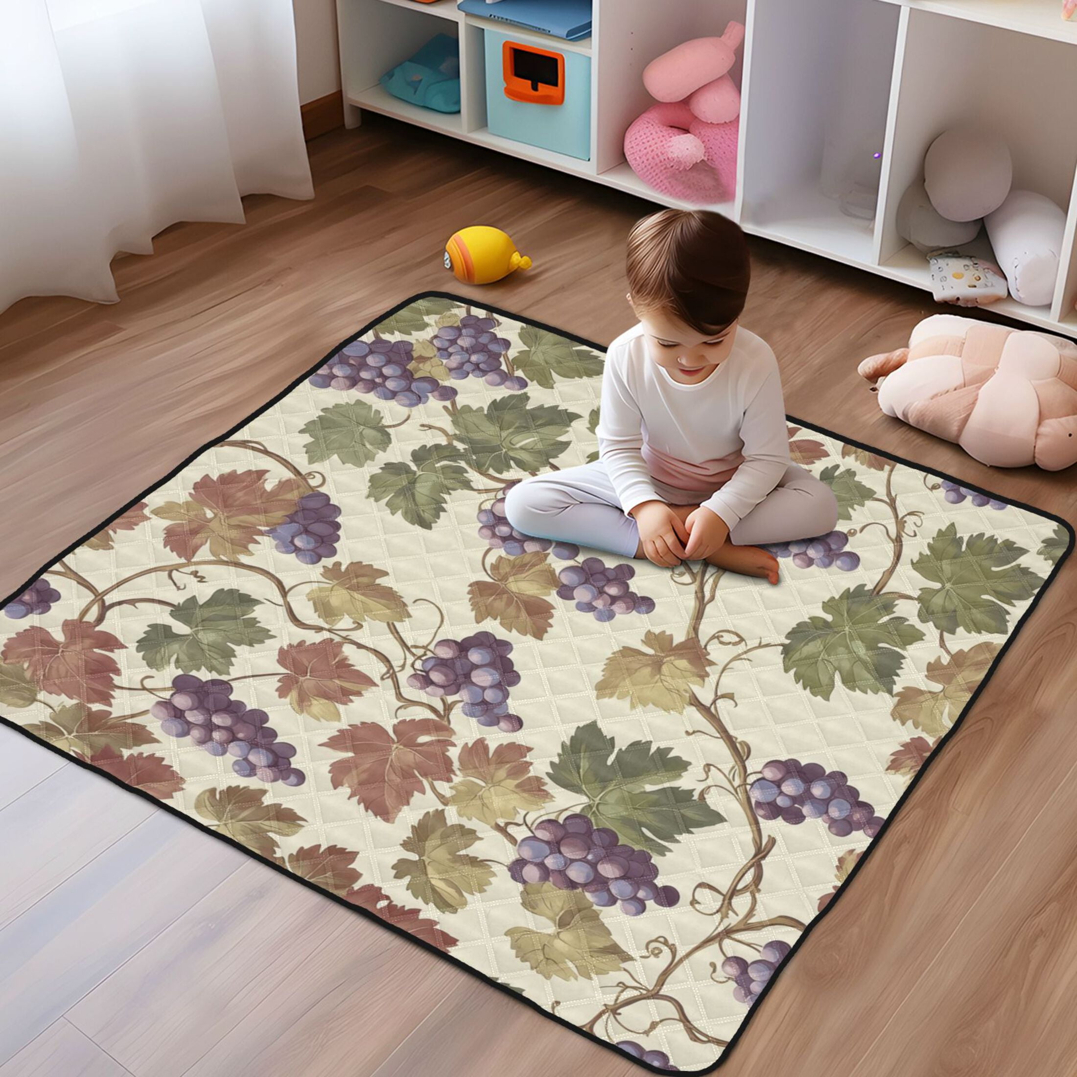WOBOGO Grape Seamless Picture Baby Playmats Extra Large Waterproof Rollable Activity Pads for Toddlers 50×50inch