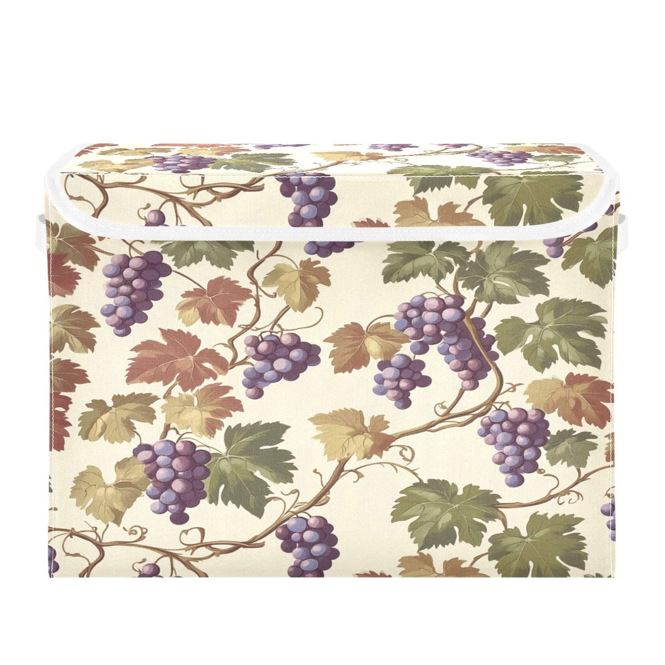 WOBOGO Grape Seamless Picture Large Collapsible Storage Box Flip Lid Fabric Decorative Organizer Container Basket with Handles 16.5×12.6×11.8in