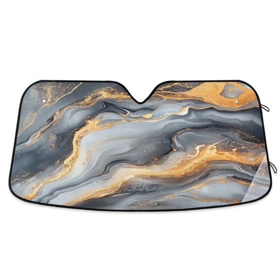 WOBOGO Gray Gilt Pattern Car Windshield Sunshades Autopilot Lightweight Accordion Sun Visor 55×27.6in