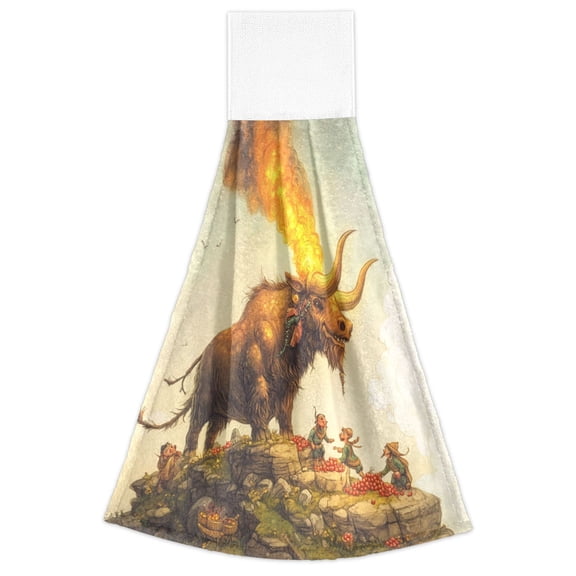 WOBOGO Great Fire Cow Pattern Hand Towel Set of 2 Absorbent for Kitchen and Bathroom With Velcro Hanging Loop 18.2×14in