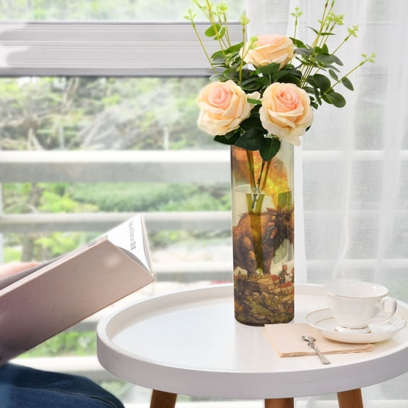 WOBOGO Great Fire Cow Pattern Plastic Vase Home or Wedding Decoration Centerpiece Unbreakable 11.83.9in