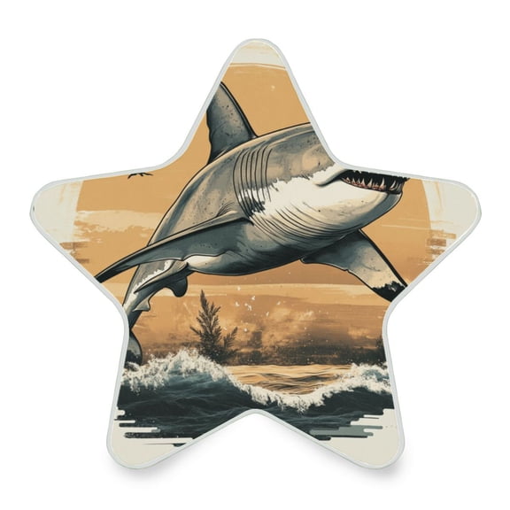 WOBOGO Great White Shark on The Oceans Illustration LED Star Night Light 0.2 Watt Wall Plug Dusk to Dawn Auto Switch Adjustable Brightness Soft White Light