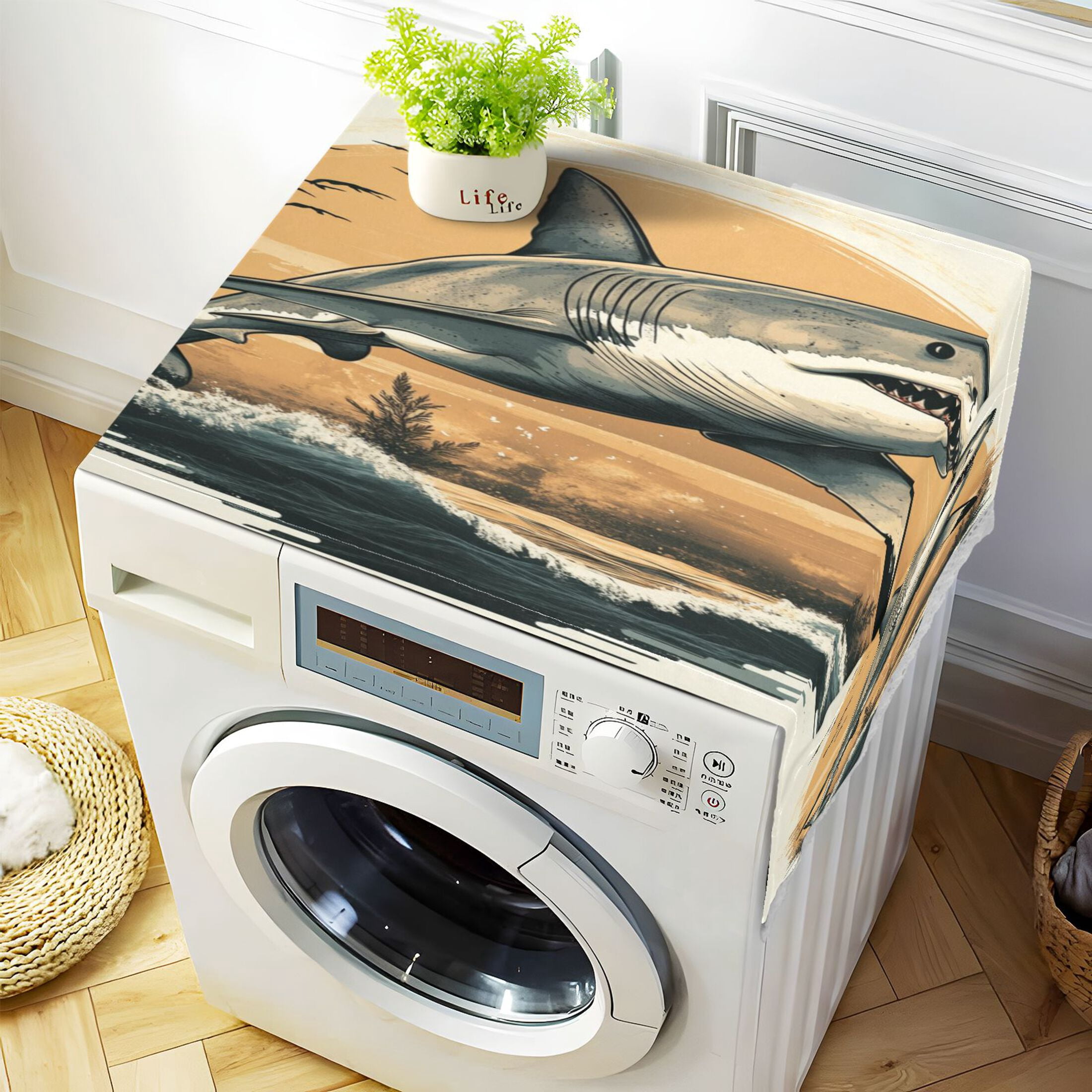 WOBOGO Great White Shark on The Oceans Illustration Washing Machine Cloth Dryer Refrigerator Top Cover Protective Non-Slip Mat For Kitchen Laundry