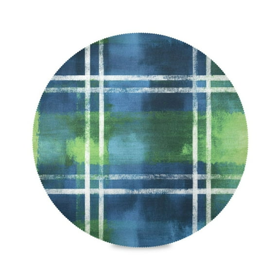WOBOGO Green Blue Plaid Round Placemats Set of 6 Heat Resistant Washable Kitchen Table Decorations 15.4in