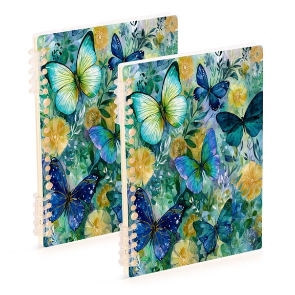 WOBOGO Green Butterfly Notebook College Horizontal Grid Paper Ink Spill Resistant Water Resistant Cover 8.3x5.7x0.4in