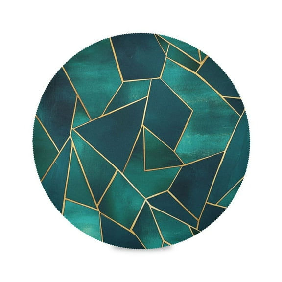 WOBOGO Green Gold Foil Pattern Round Placemats Set of 1 Heat Resistant Washable Kitchen Table Decorations 15.4in