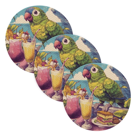 WOBOGO Green Parrot Coil Placemats 3pcs Resistant Hot Pads Mat for Table Counter Cooking Potholder 15in