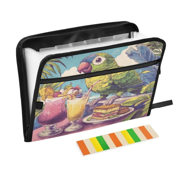 WOBOGO Green Parrot Expanding File Folder Letter Size Accordion Filing Organizer 13 Pocket Separate Organ Pocket