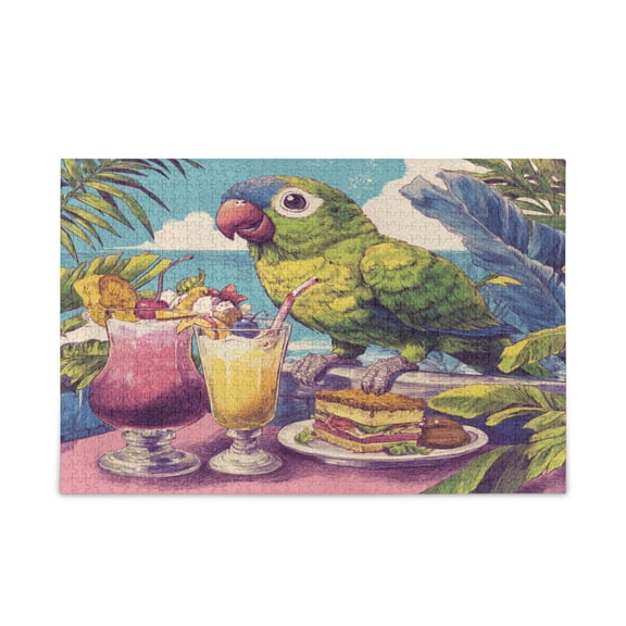 WOBOGO Green Parrot Puzzle Challenge 500 Piece Jigsaw Suitable for Game Night Finished Size 20.5 x 14.9in