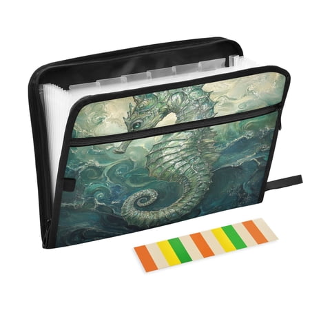 WOBOGO Green Seahorse Expanding File Folder Letter Size Accordion Filing Organizer 13 Pocket Separate Organ Pocket