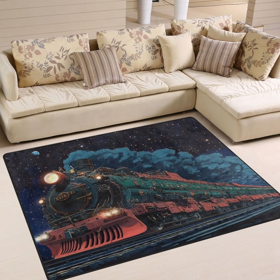 WOBOGO Green Train Carpet Non-Slip Rugs Soft Doormat 63×48in Living Dining Room Bedroom Decorative